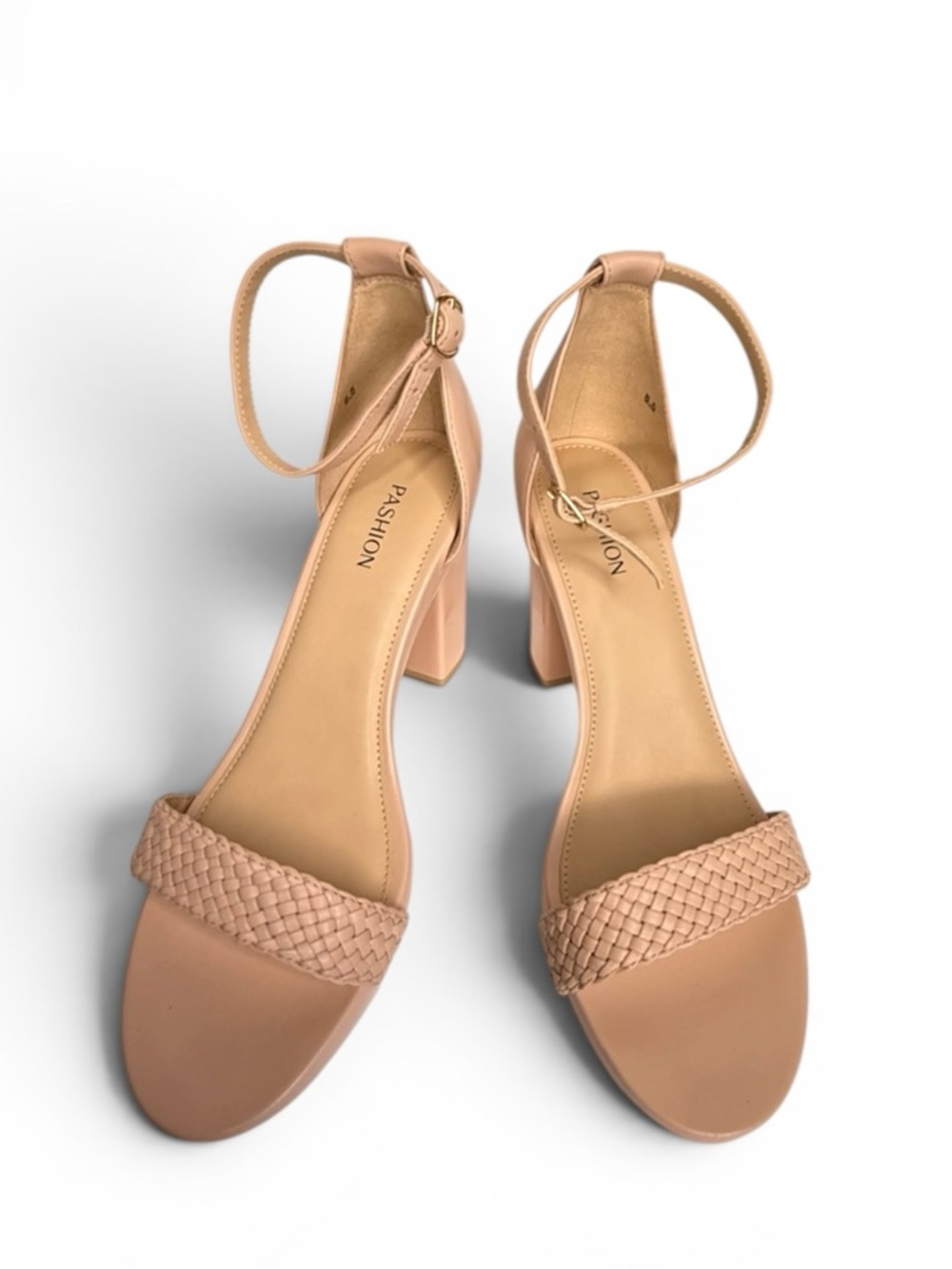 Pashion “The Pashionista” Nude Braided Strap Block Heel Sandals Size 8.5